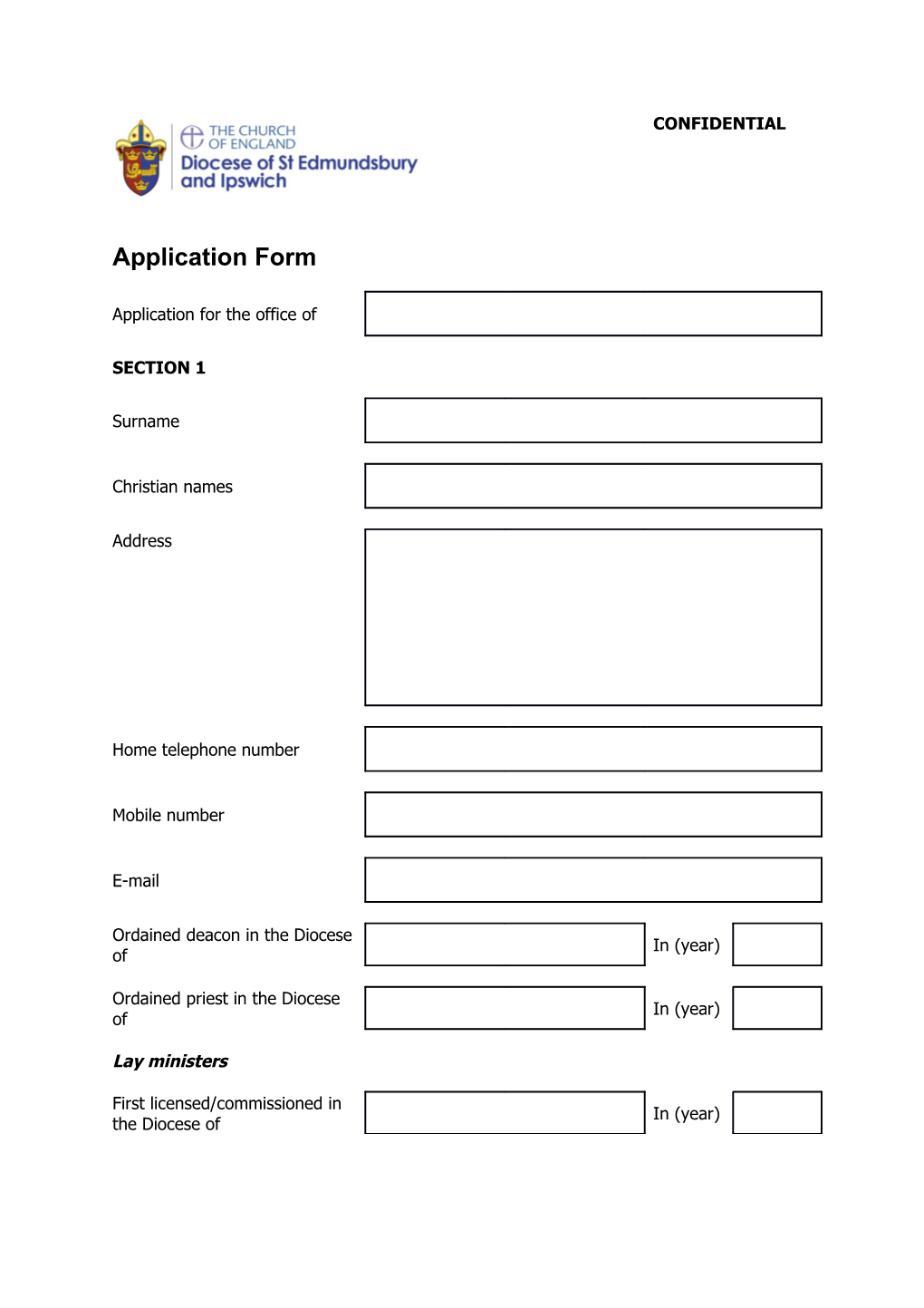 Church of England Confidential Declaration Form s1