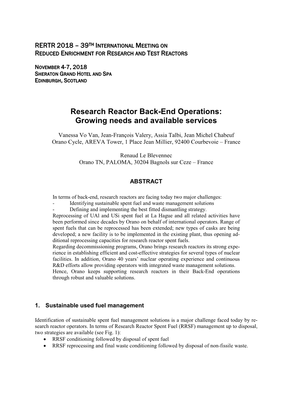Research Reactor Back-End Operations: Growing Needs and Available Services
