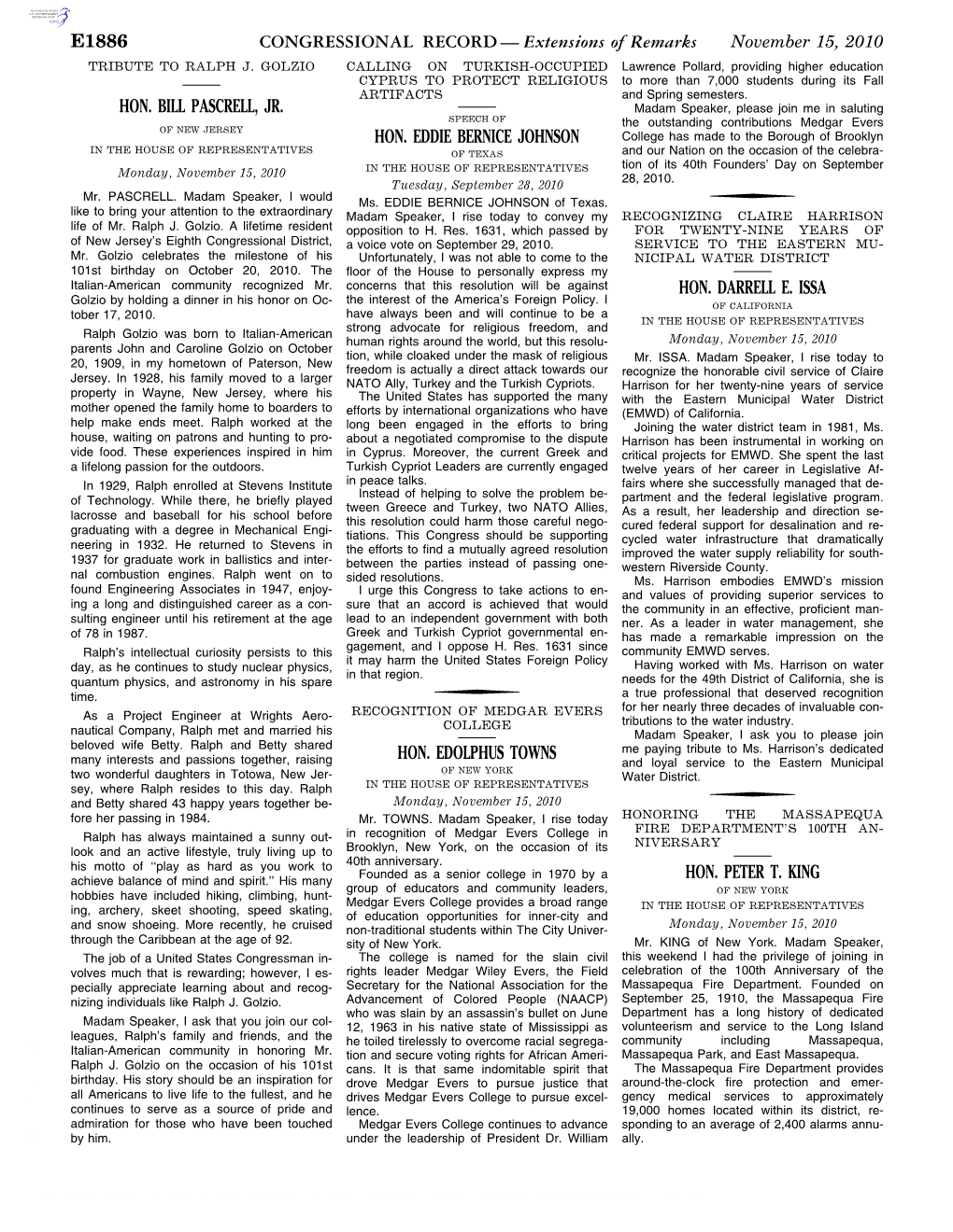 CONGRESSIONAL RECORD— Extensions of Remarks E1886 HON