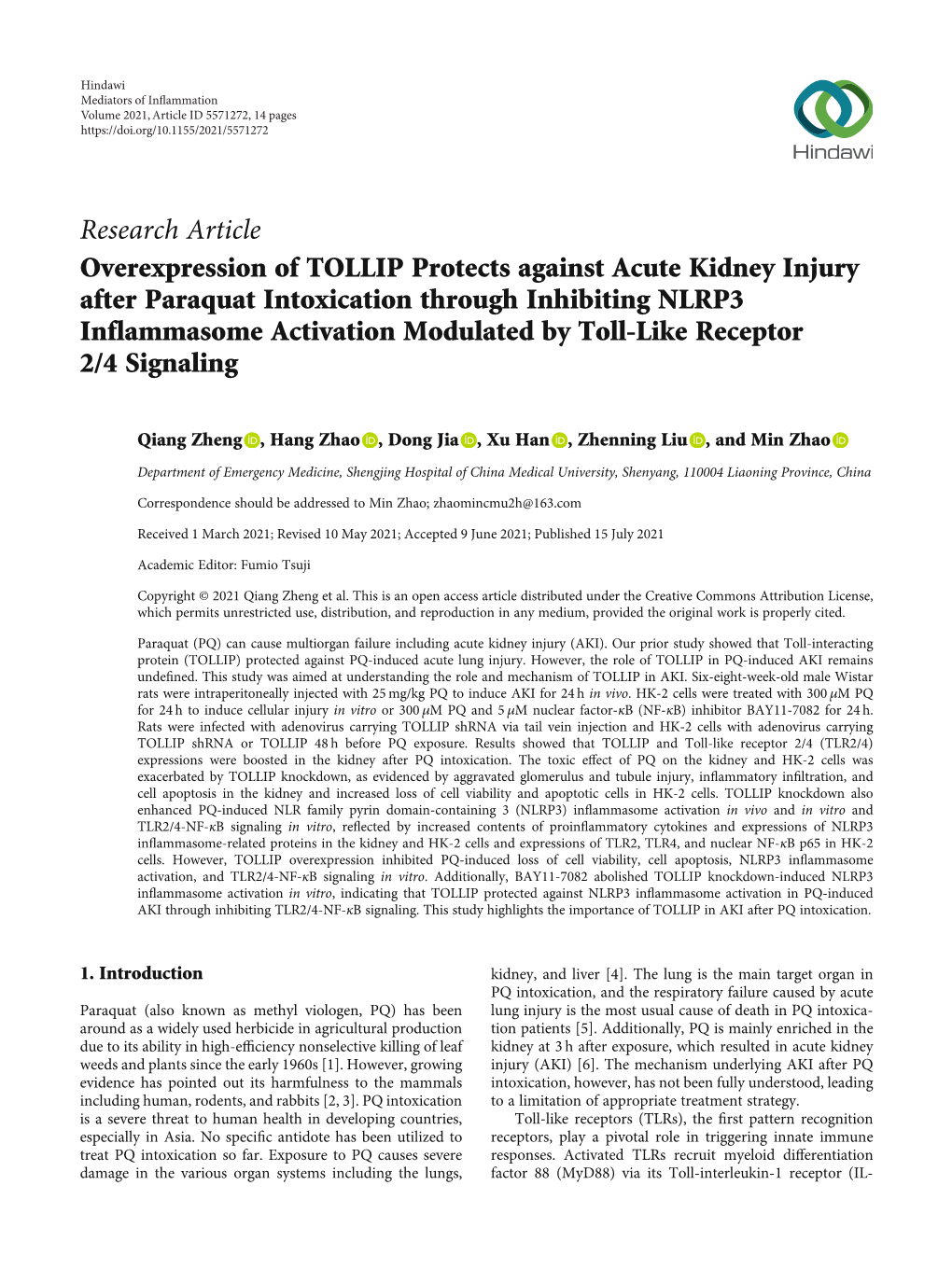 Research Article Overexpression of TOLLIP Protects