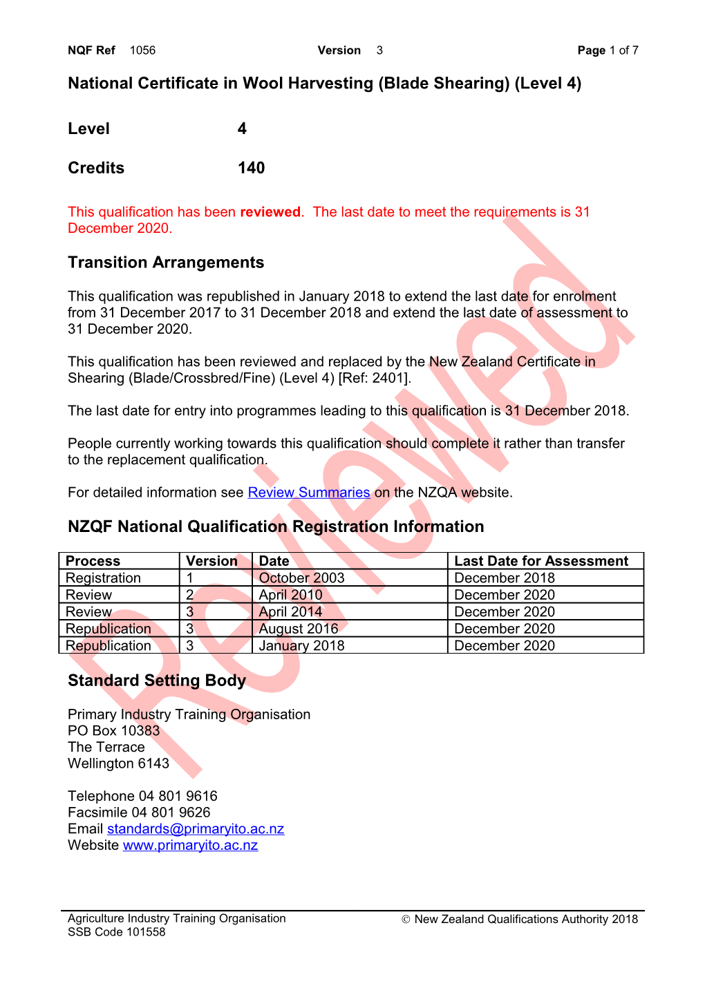 1056 National Certificate in Wool Harvesting (Blade Shearing) (Level 4)