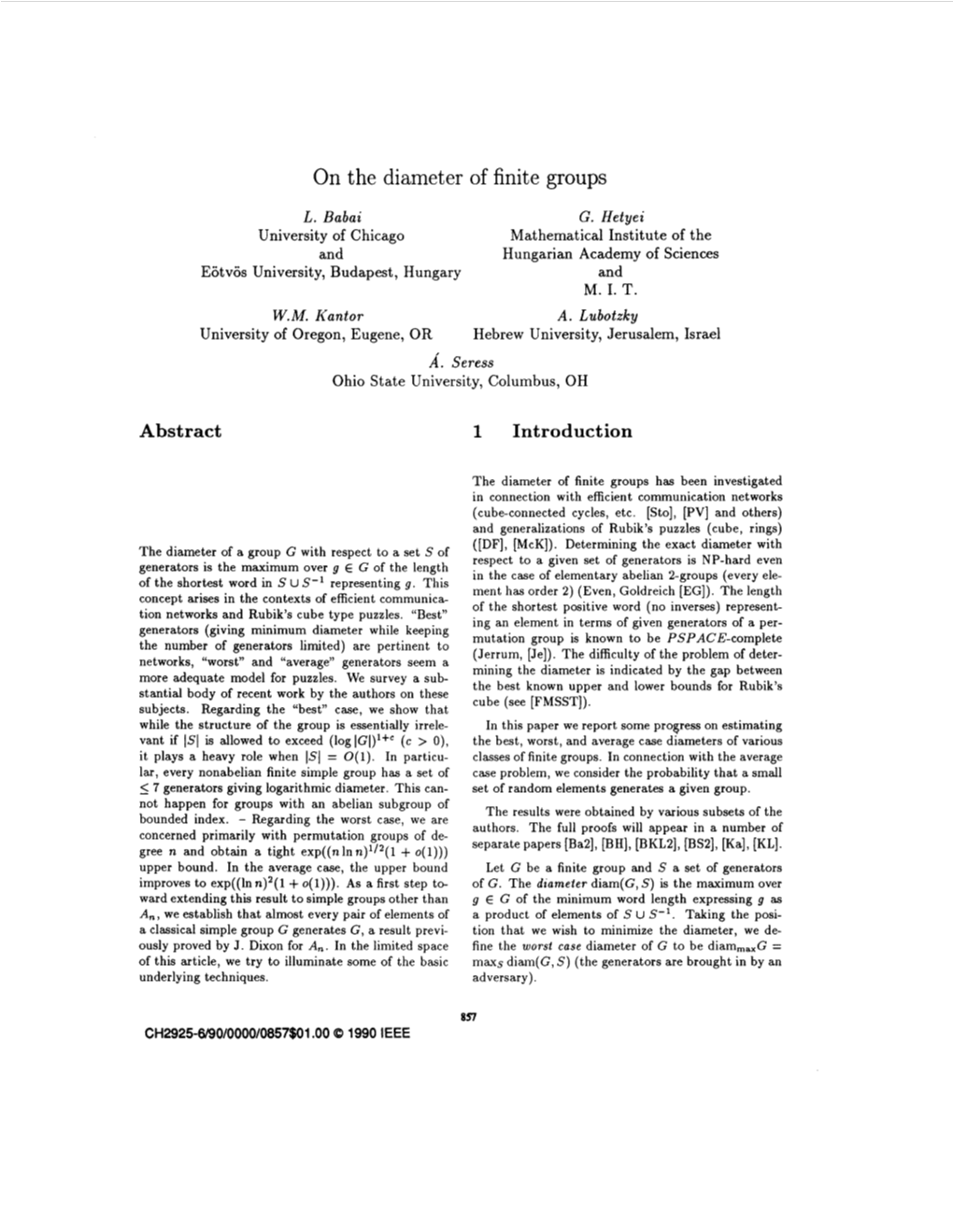 On the Diameter of Finite Groups