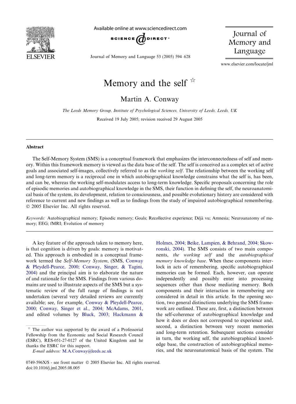 Memory and the Self Q