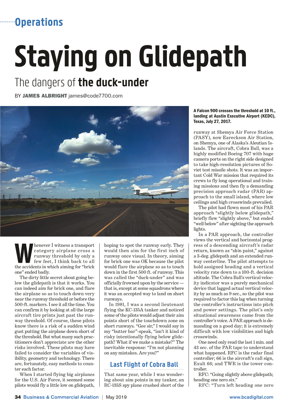 Staying on Glidepath the Dangers of the Duck-Under by JAMES ALBRIGHT James@Code7700.Com