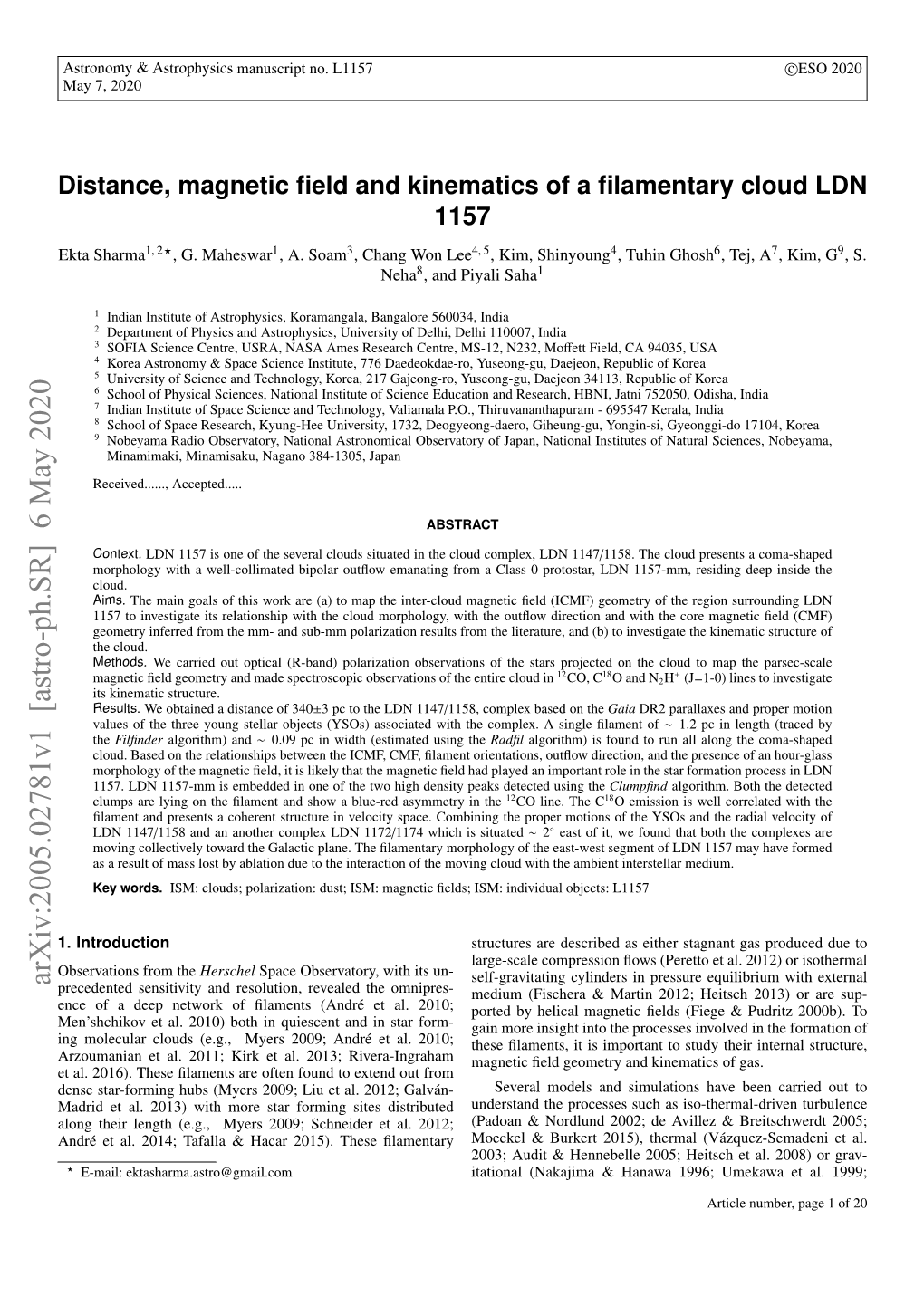 Distance, Magnetic Field and Kinematics of a Filamentary Cloud