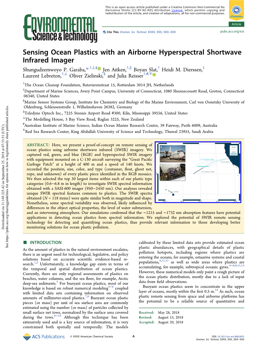 Sensing Ocean Plastics with an Airborne Hyperspectral Shortwave Infrared Imager † ‡ § † ∥ † ‡ Shungudzemwoyo P