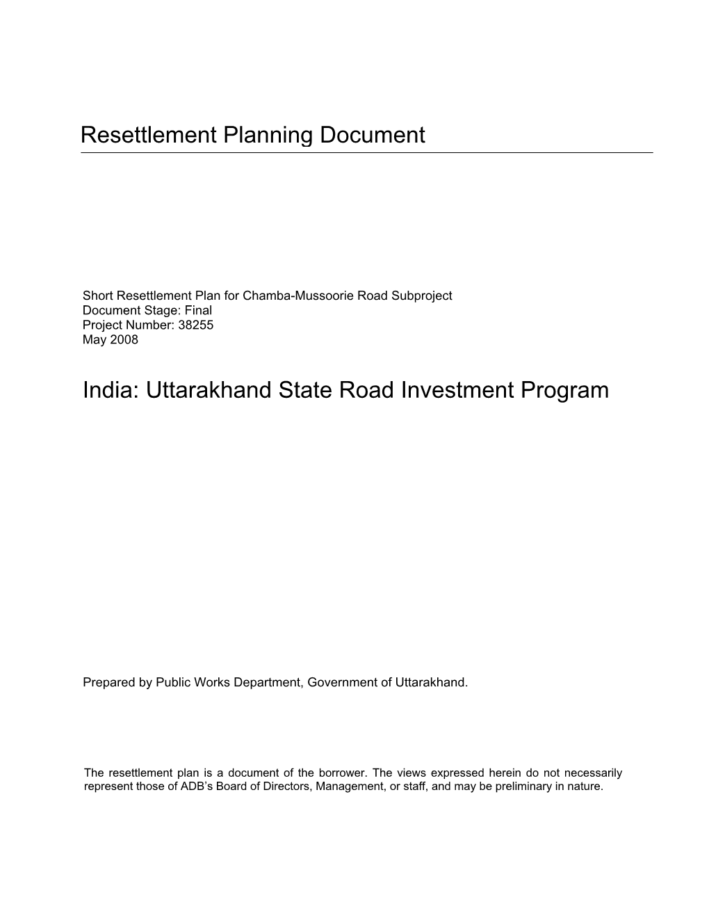 Uttarakhand State Road Investment Program