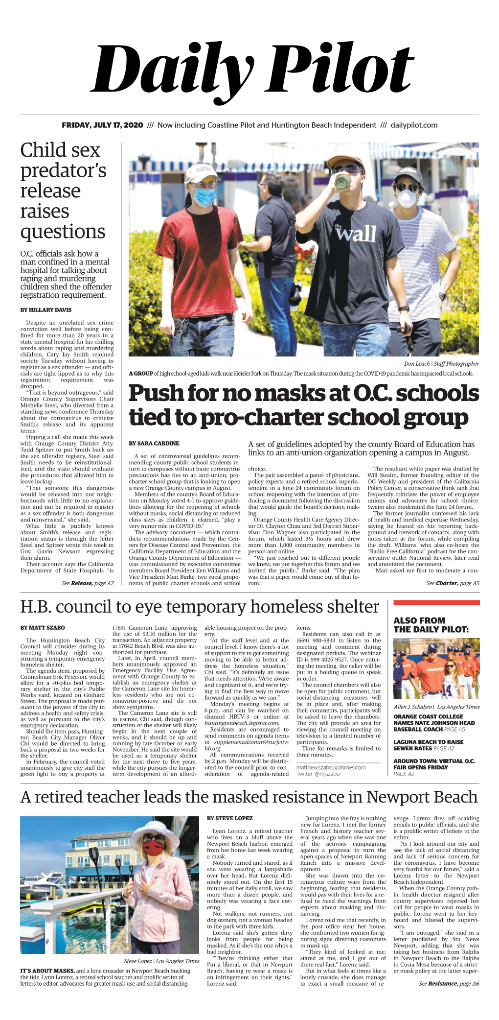 Push for No Masks at O.C. Schools Tied to Pro-Charter School Group