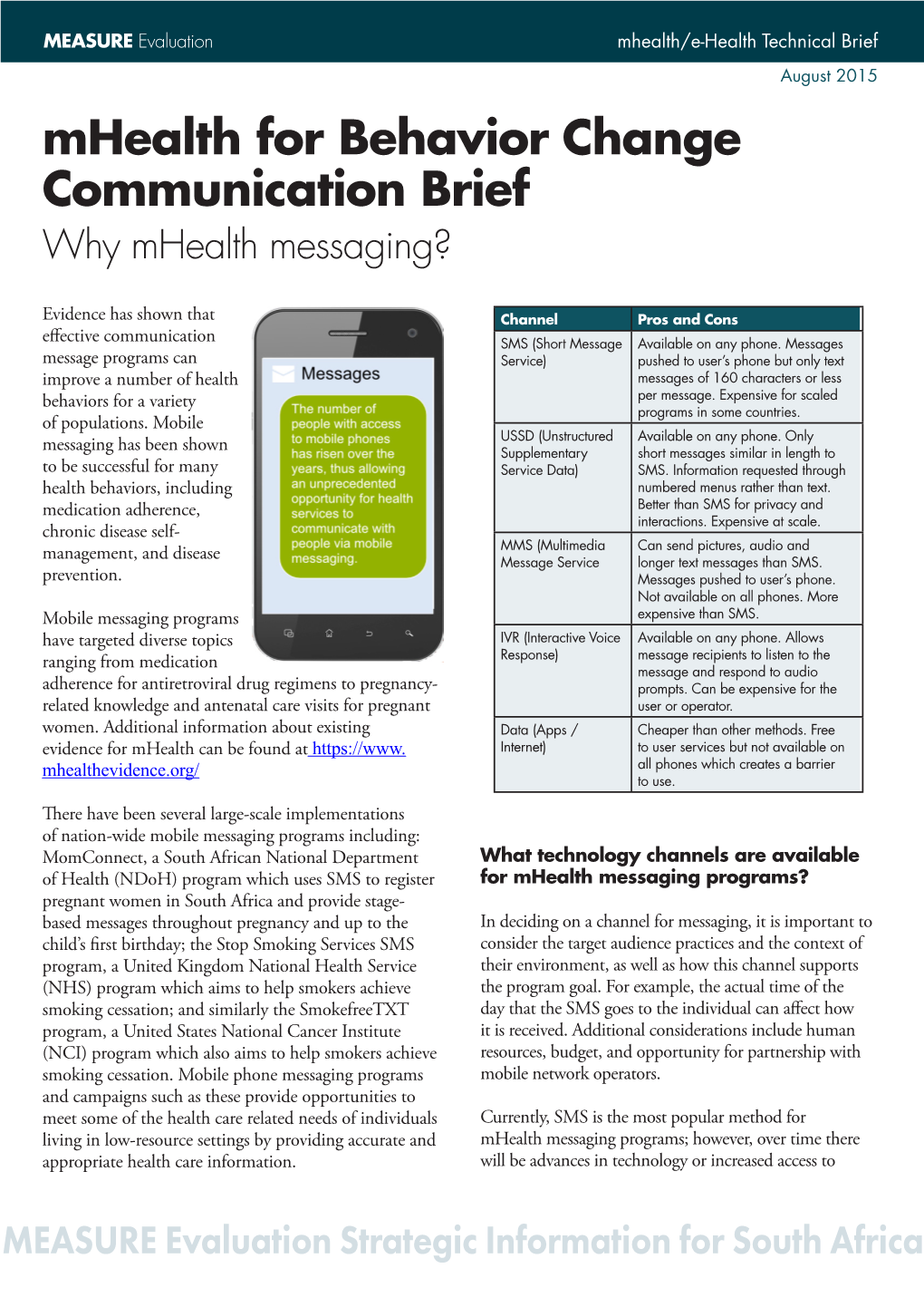 Mhealth for Behavior Change Communication Brief Why Mhealth Messaging?