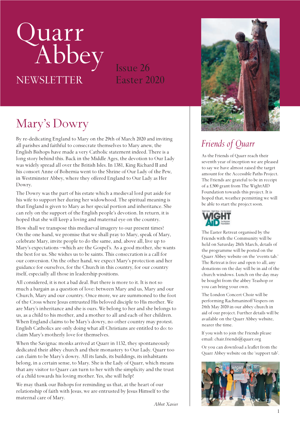 Quarr Abbey Newsletter