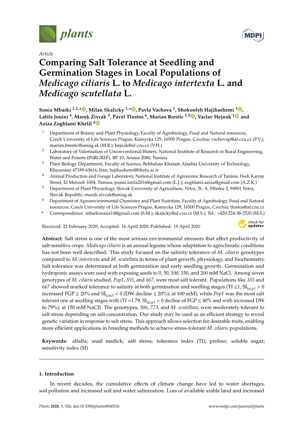 Comparing Salt Tolerance at Seedling and Germination Stages in Local Populations of Medicago Ciliaris L