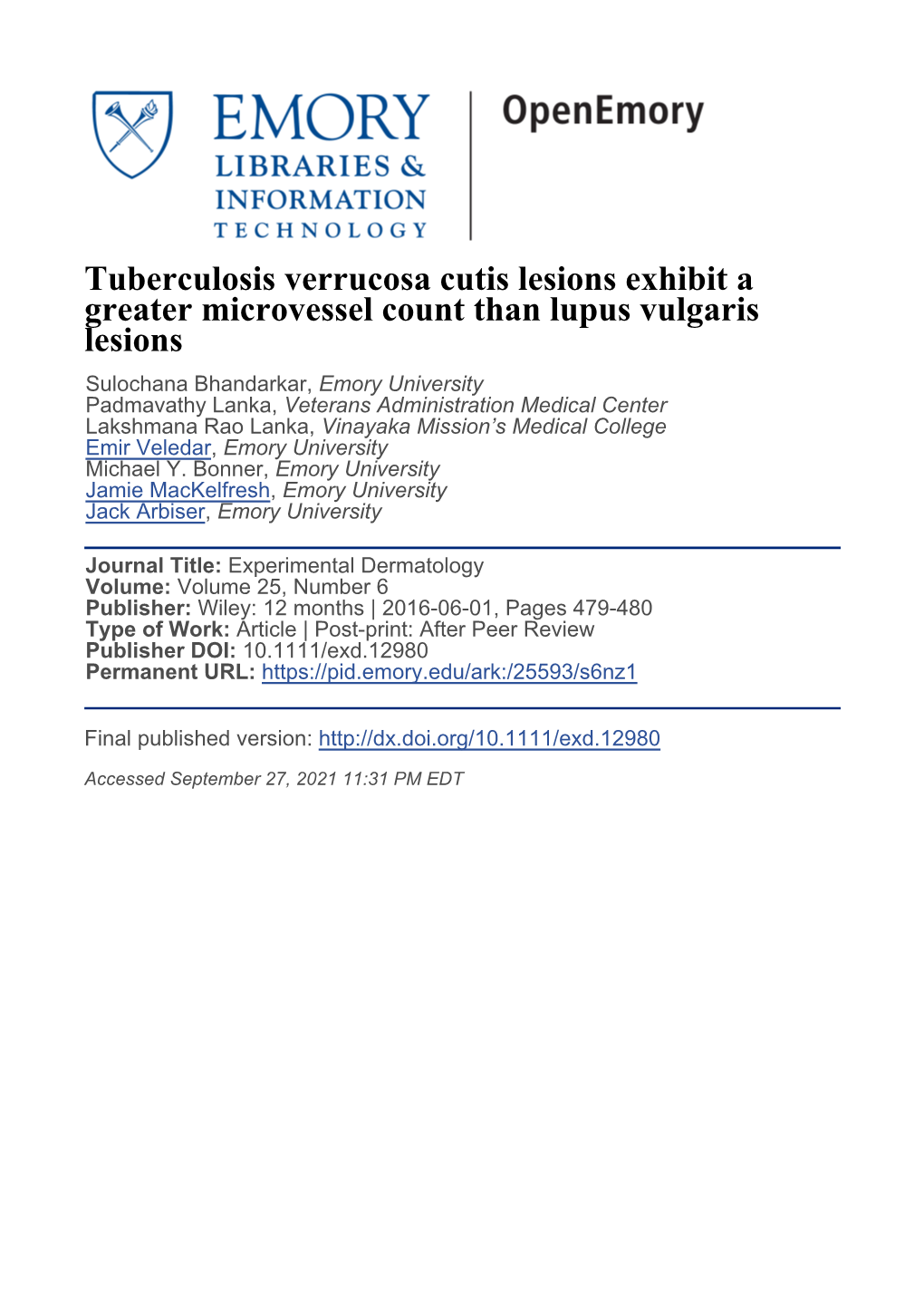 Tuberculosis Verrucosa Cutis Lesions Exhibit a Greater Microvessel Count