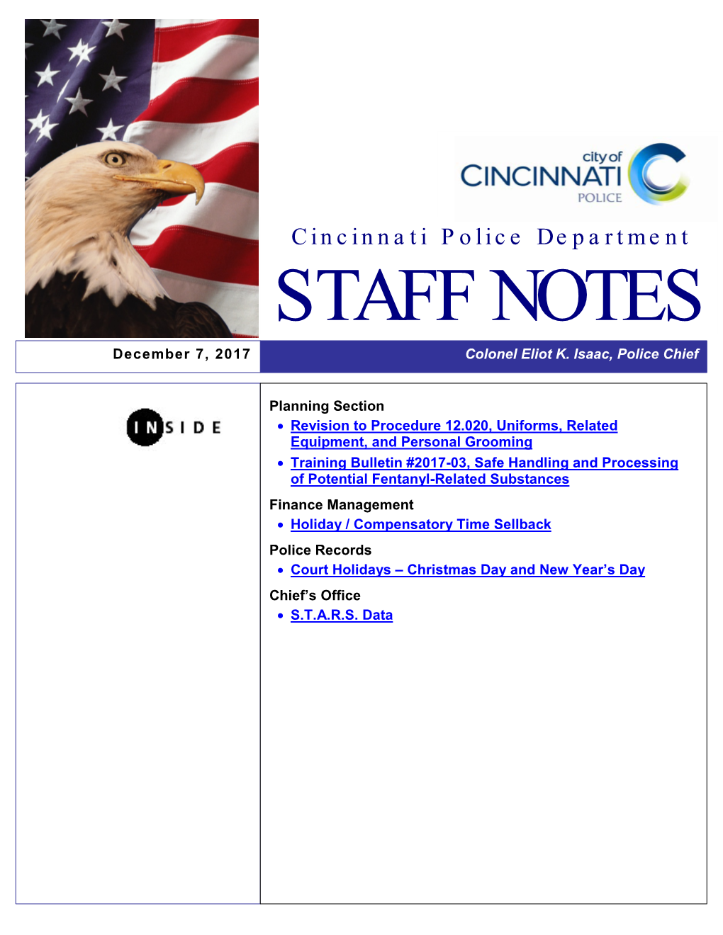December 07, 2017 Weekly Staff Notes