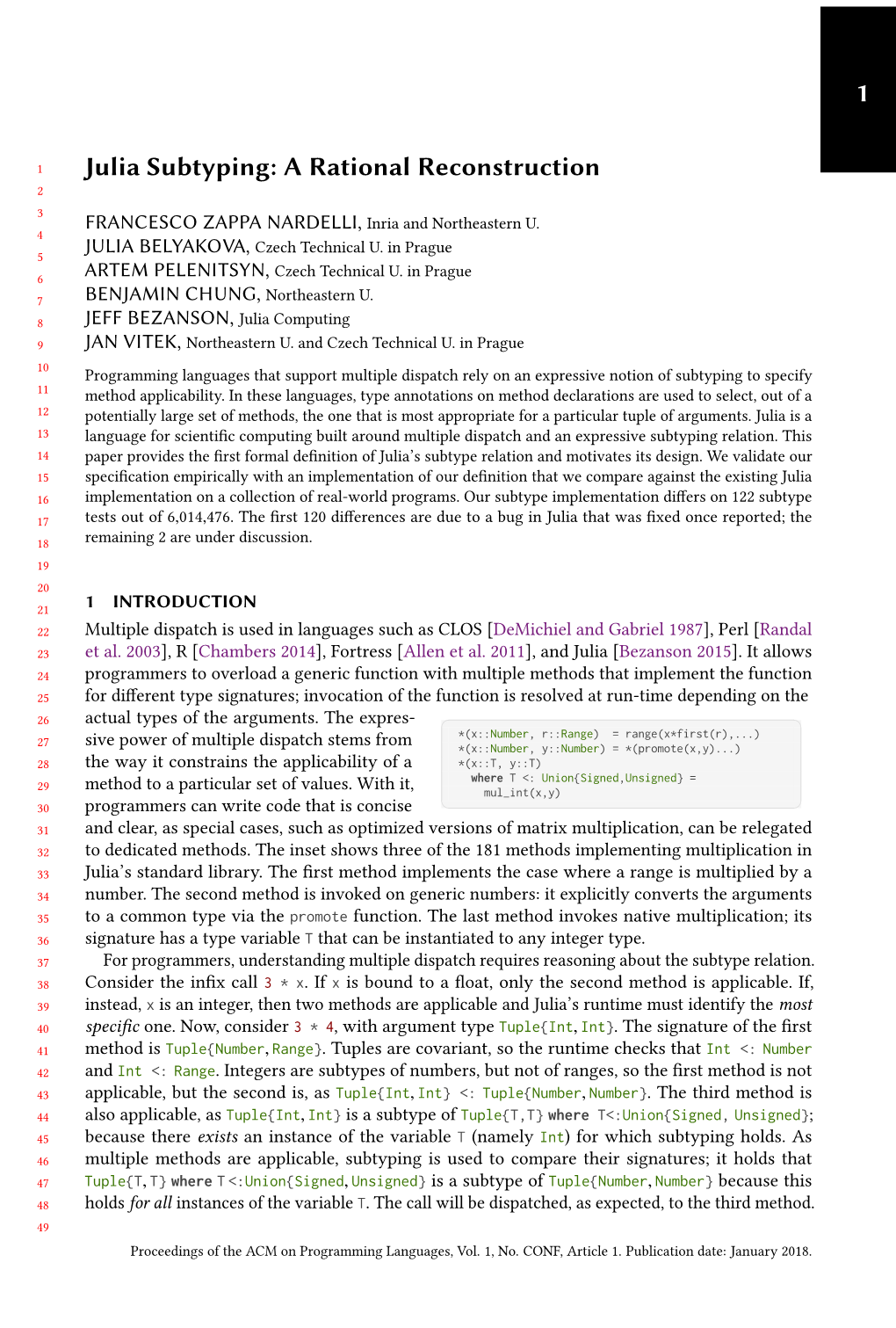 Julia Subtyping: a Rational Reconstruction 2 3 FRANCESCO ZAPPA NARDELLI, Inria and Northeastern U