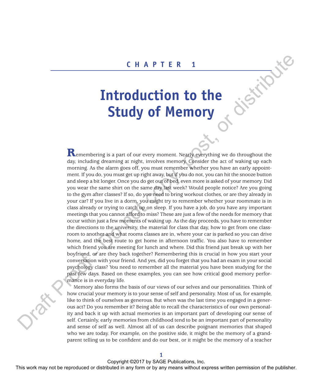 Introduction to the Study of Memory Distribute Or
