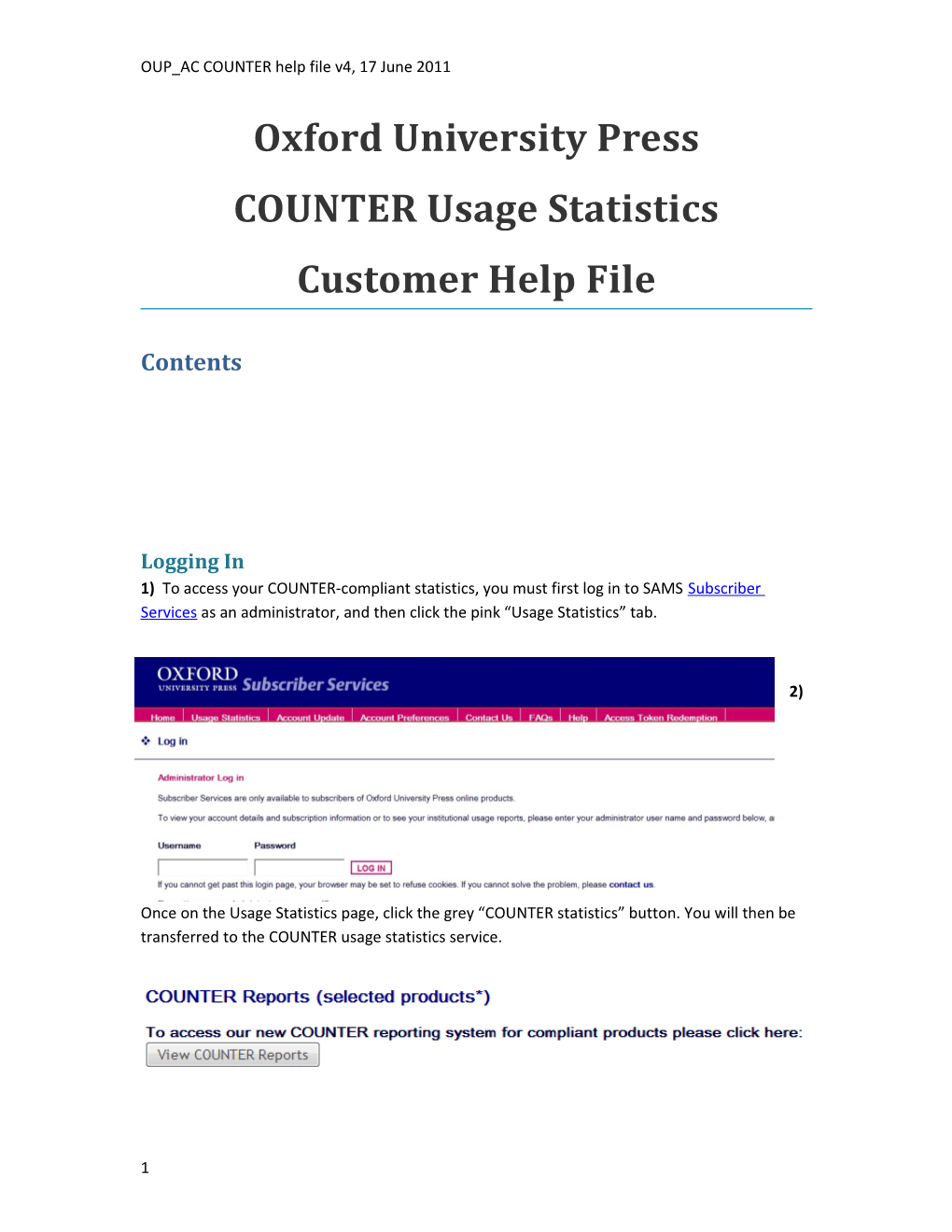 Oxford Journals Usage Statistics Service