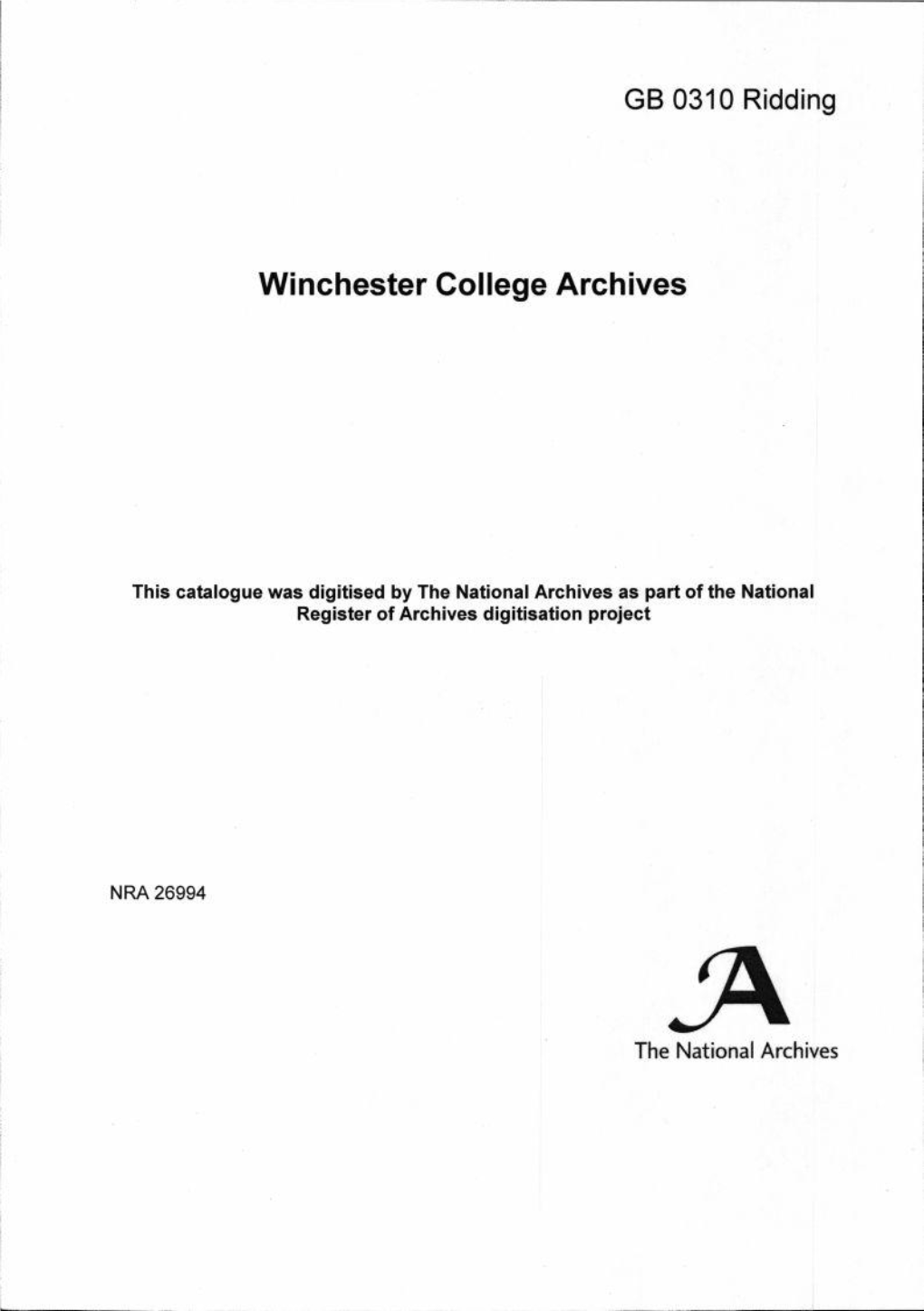 Winchester College Archives