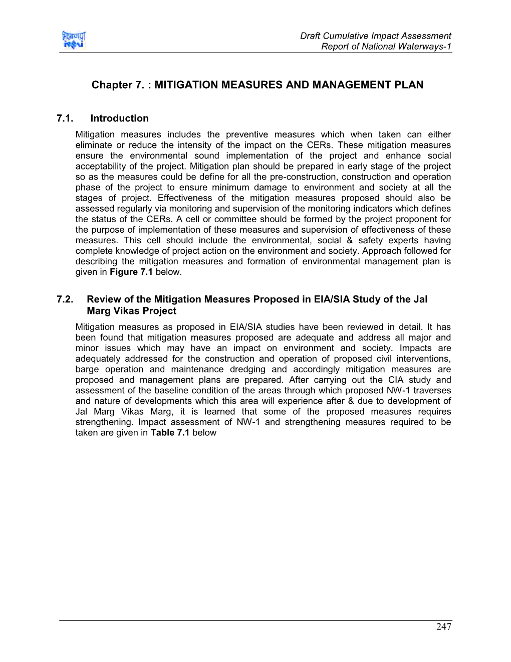 Chapter 7. : MITIGATION MEASURES and MANAGEMENT PLAN