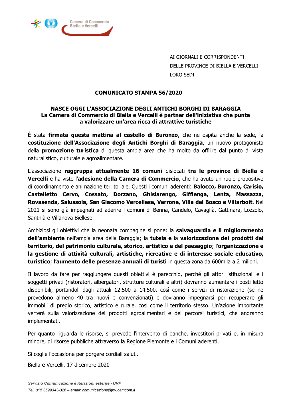 Comunicato Stampa 56/2020 Nasce Oggi L'associazione