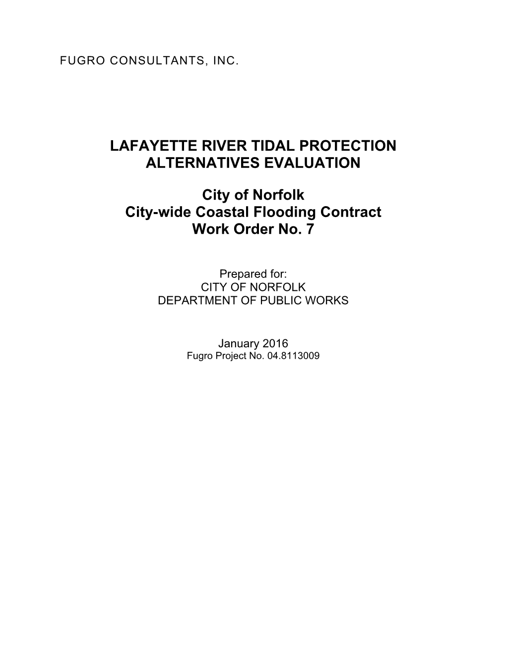 Lafayette River Tidal Protection Alternatives Evaluation