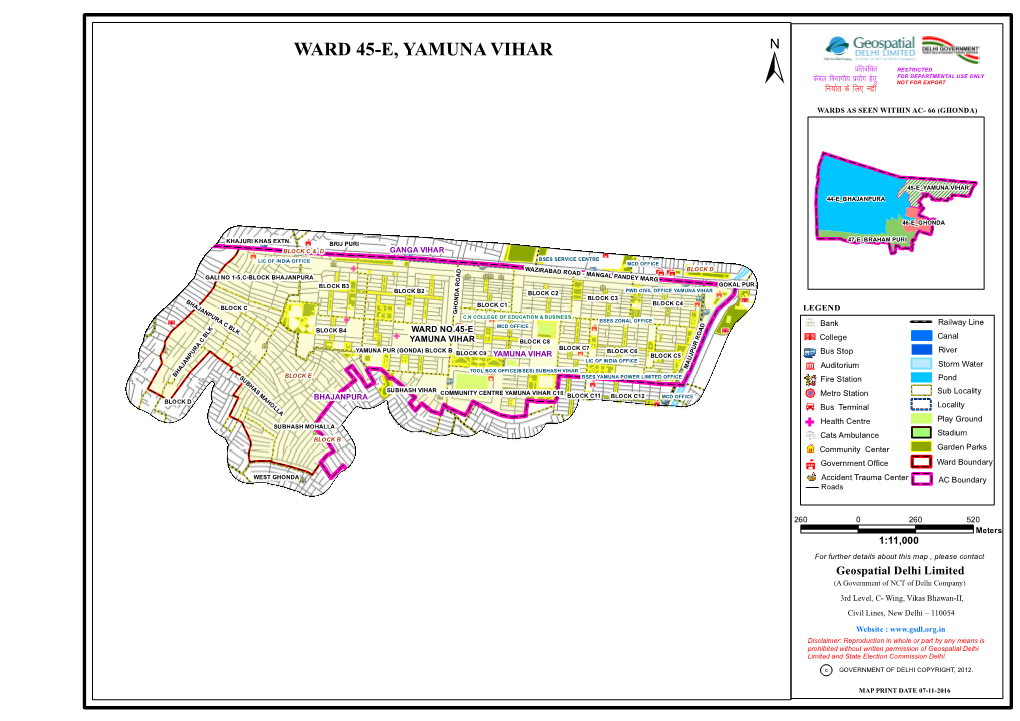 WARD 45-E, YAMUNA VIHAR Izfrcaf/Kr RESTRICTED Dsoy Fohkkxh; Á;®X Gsrq for DEPARTMENTAL USE ONLY ± Fu;Kzr Ds Fy, Ugha NOT for EXPORT