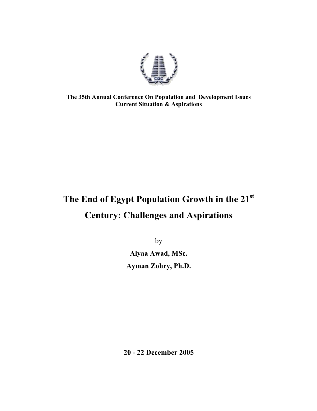 The End of Egypt Population Growth in the 21 Century