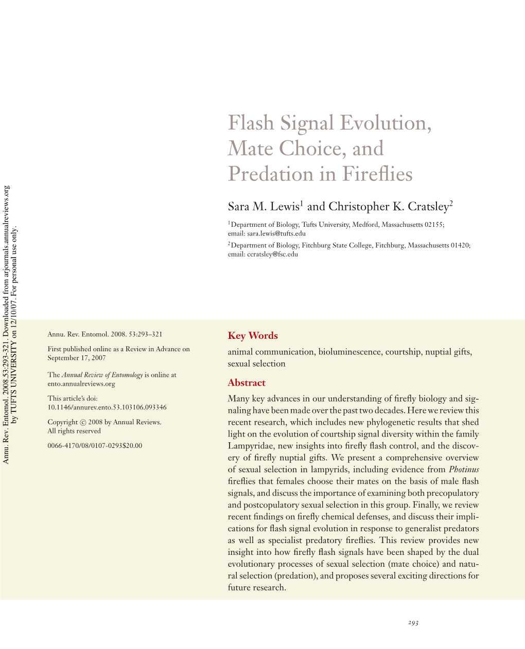 Flash Signal Evolution, Mate Choice, and Predation in Fireflies