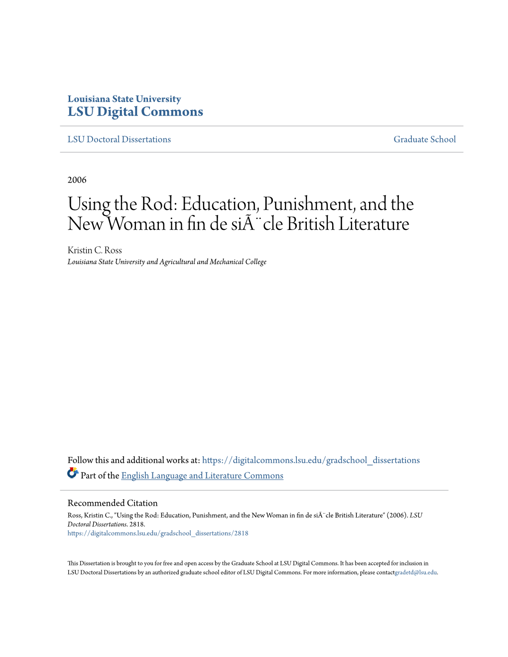 Education, Punishment, and the New Woman in Fin De Siã¨Cle British Literature Kristin C