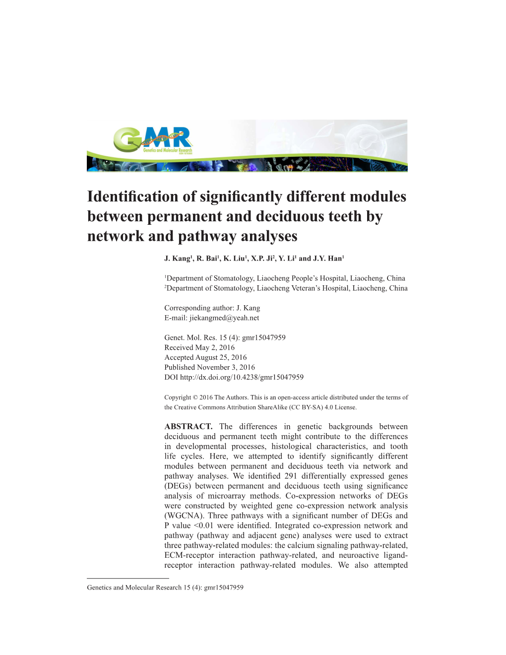 Identification of Significantly Different Modules Between Permanent and Deciduous Teeth by Network and Pathway Analyses