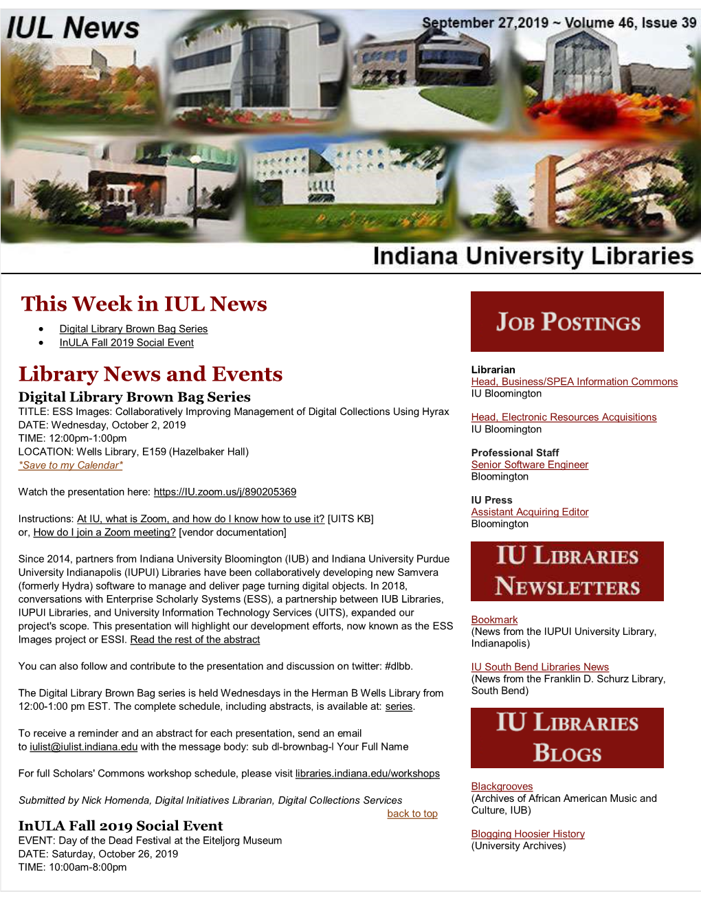 This Week in IUL News Library News and Events