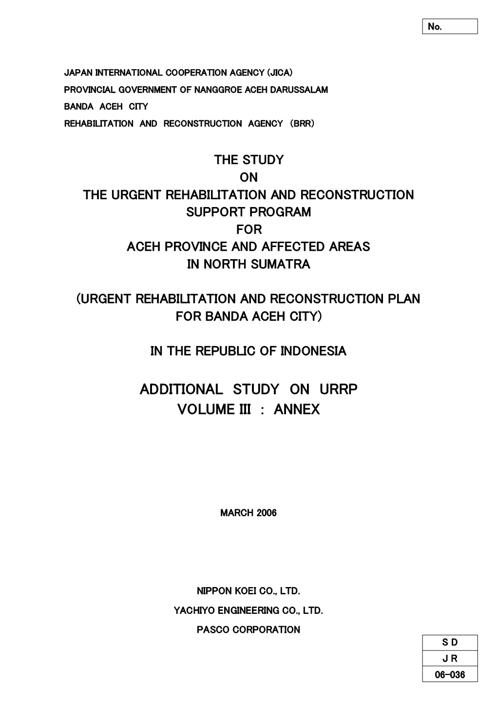 Additional Study on Urrp Volume Iii : Annex