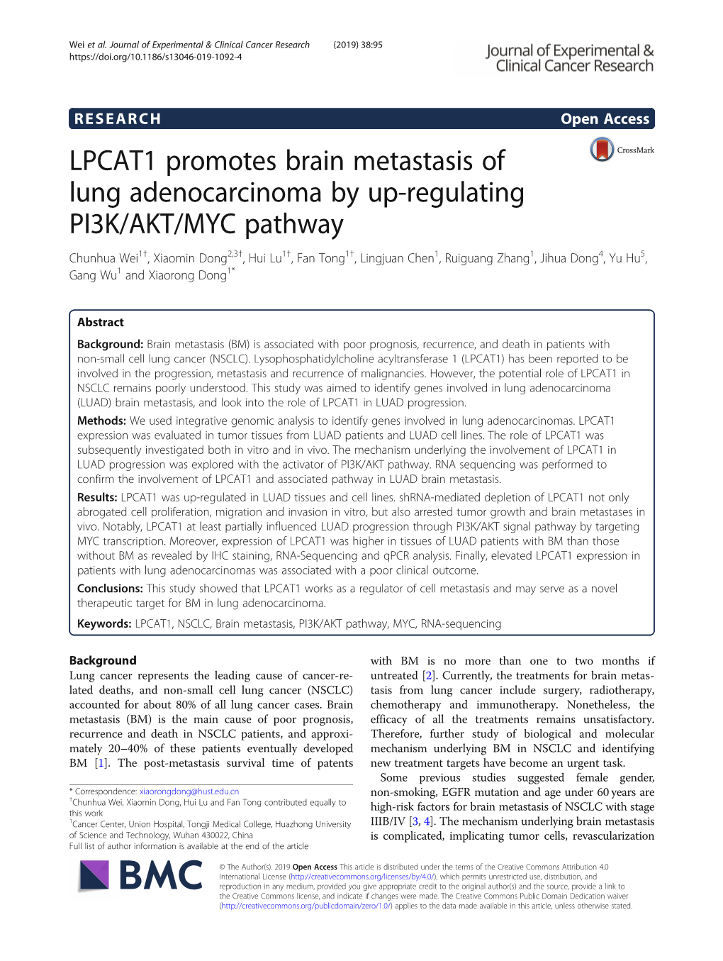 LPCAT1 Promotes Brain Metastasis of Lung Adenocarcinoma by Up