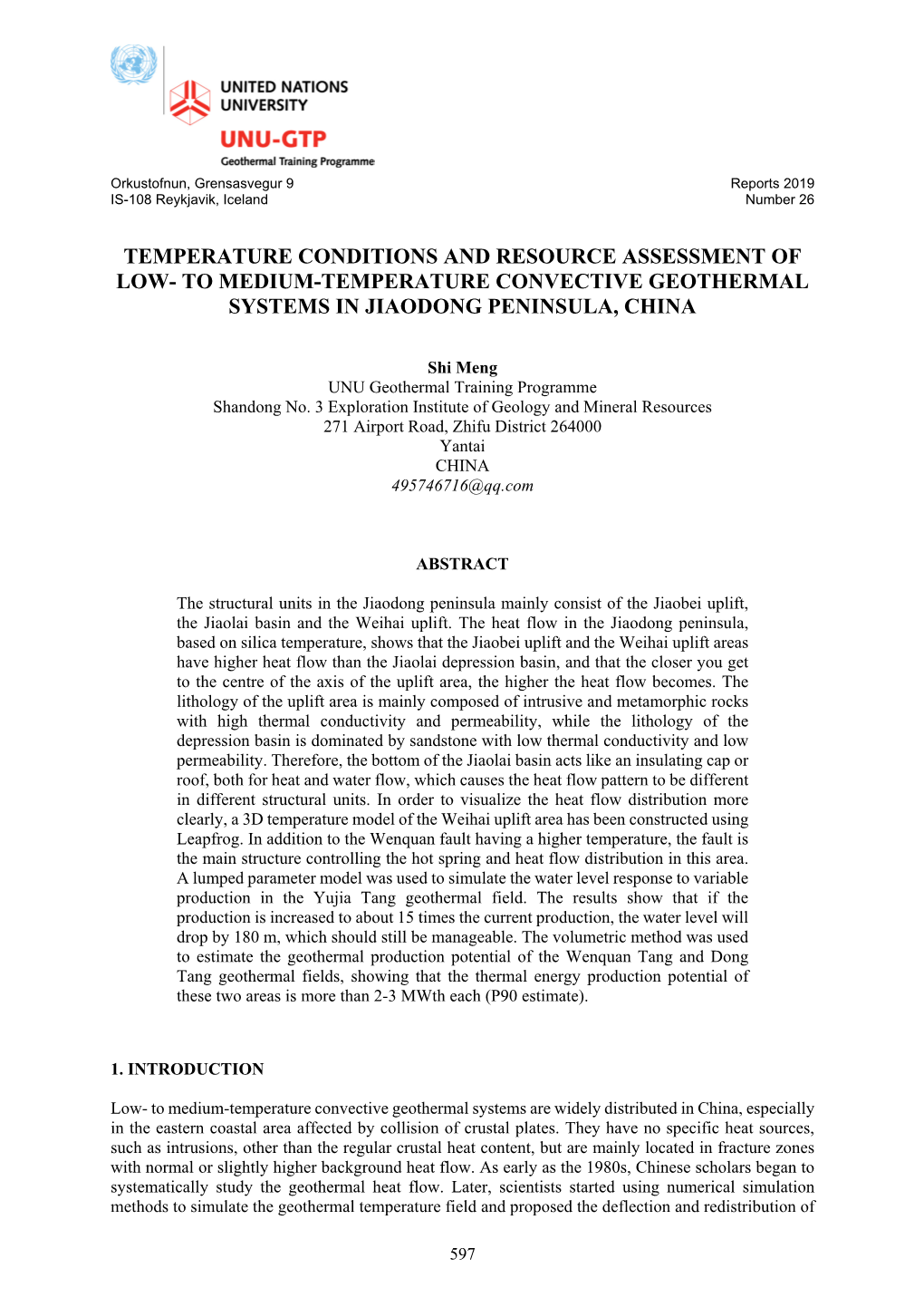 To Medium-Temperature Convective Geothermal Systems in Jiaodong Peninsula, China