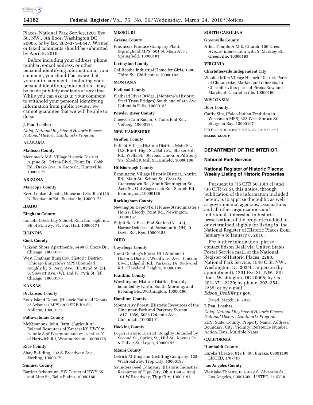 Federal Register/Vol. 75, No. 56/Wednesday, March 24, 2010