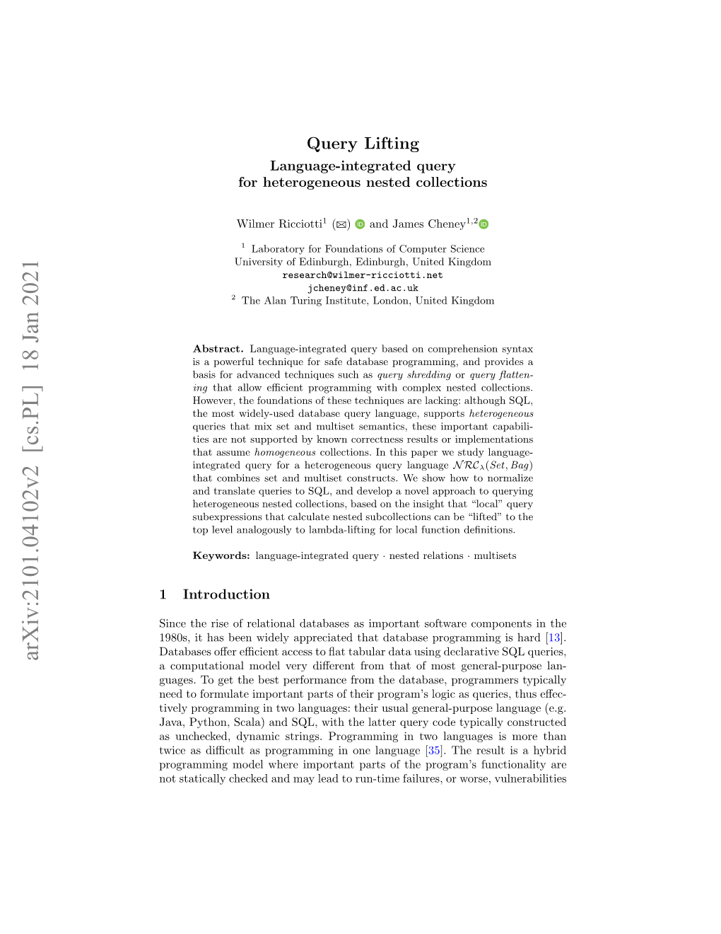 Arxiv:2101.04102V2 [Cs.PL] 18 Jan 2021 a Computational Model Very Diﬀerent from That of Most General-Purpose Lan- Guages
