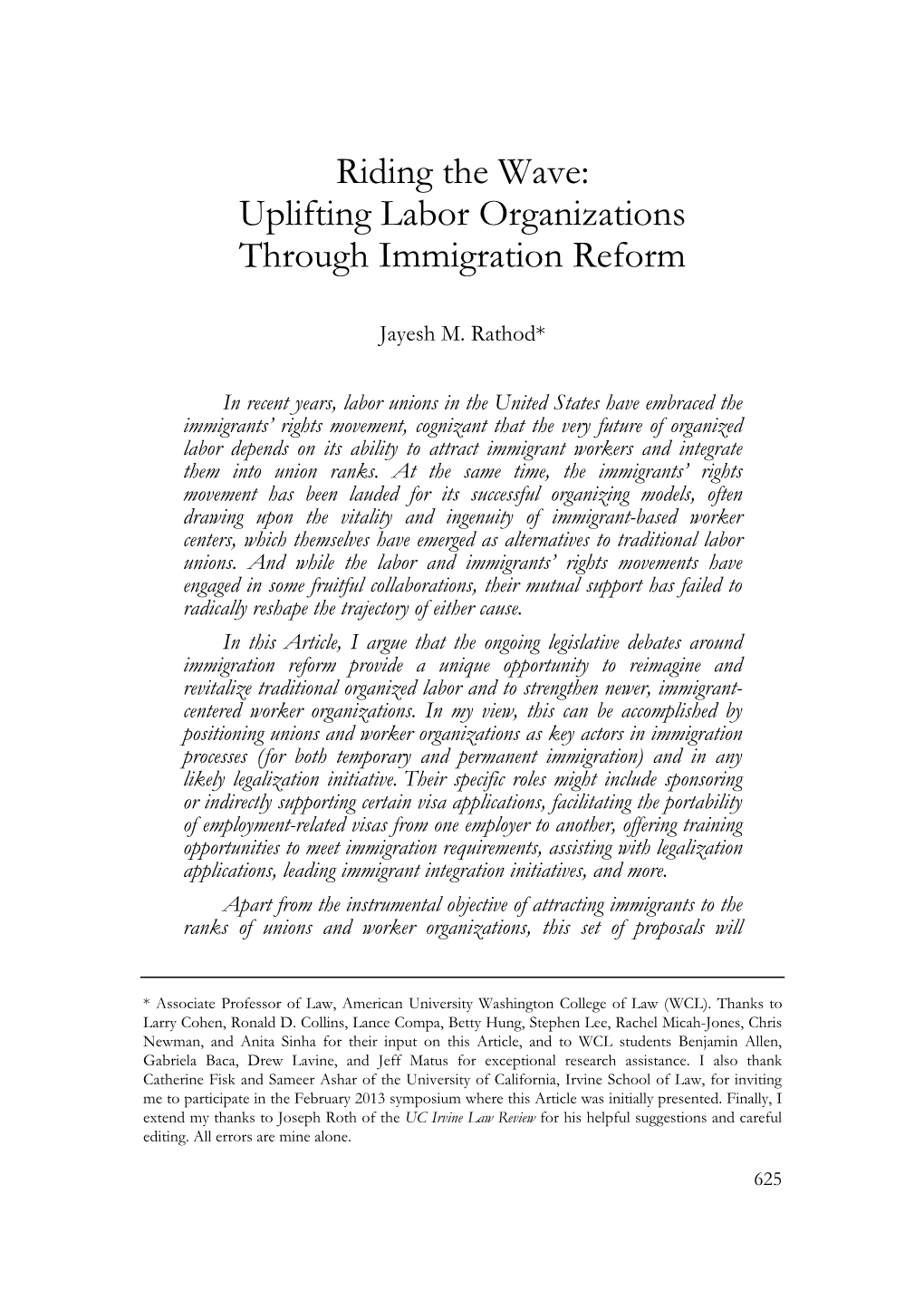 Uplifting Labor Organizations Through Immigration Reform