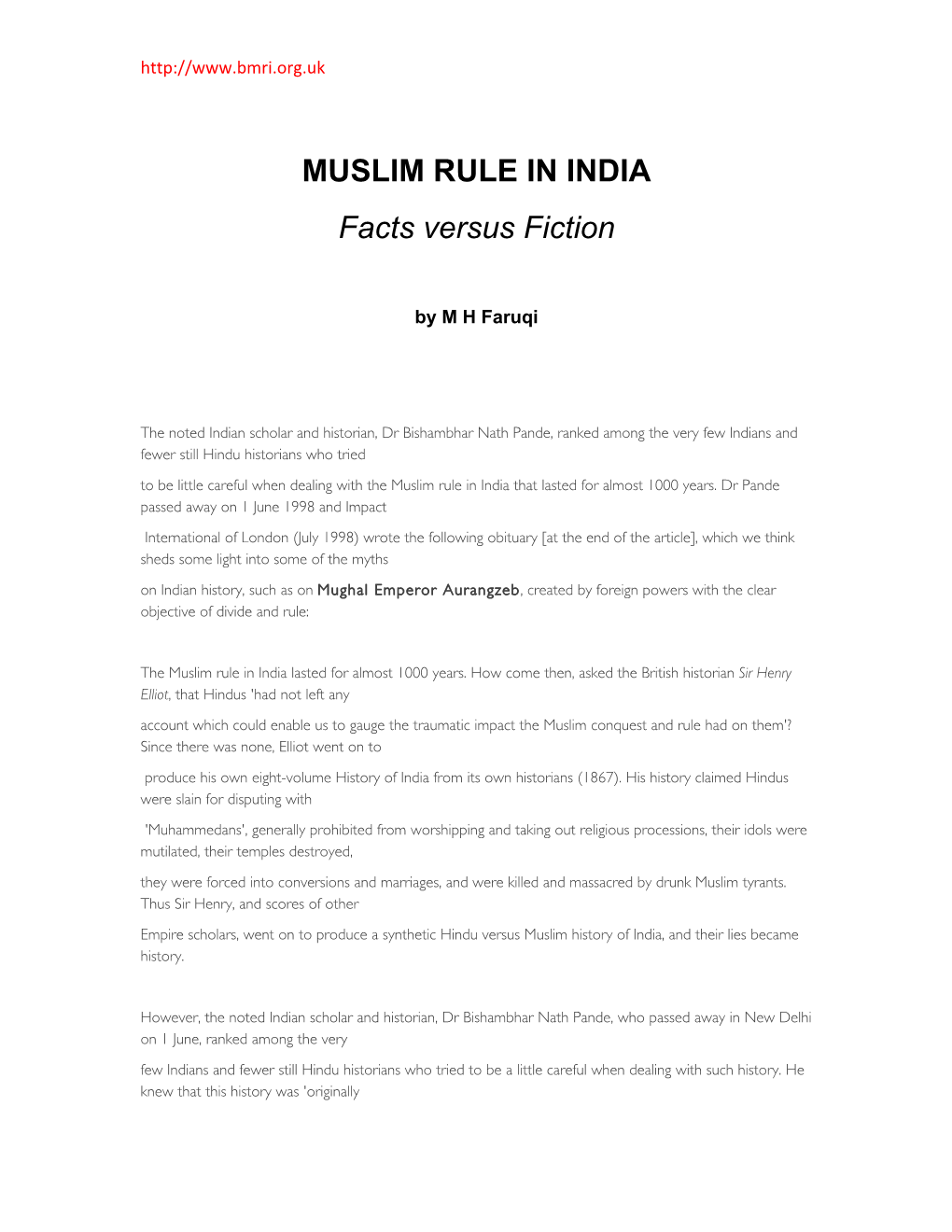 MUSLIM RULE in INDIA Facts Versus Fiction
