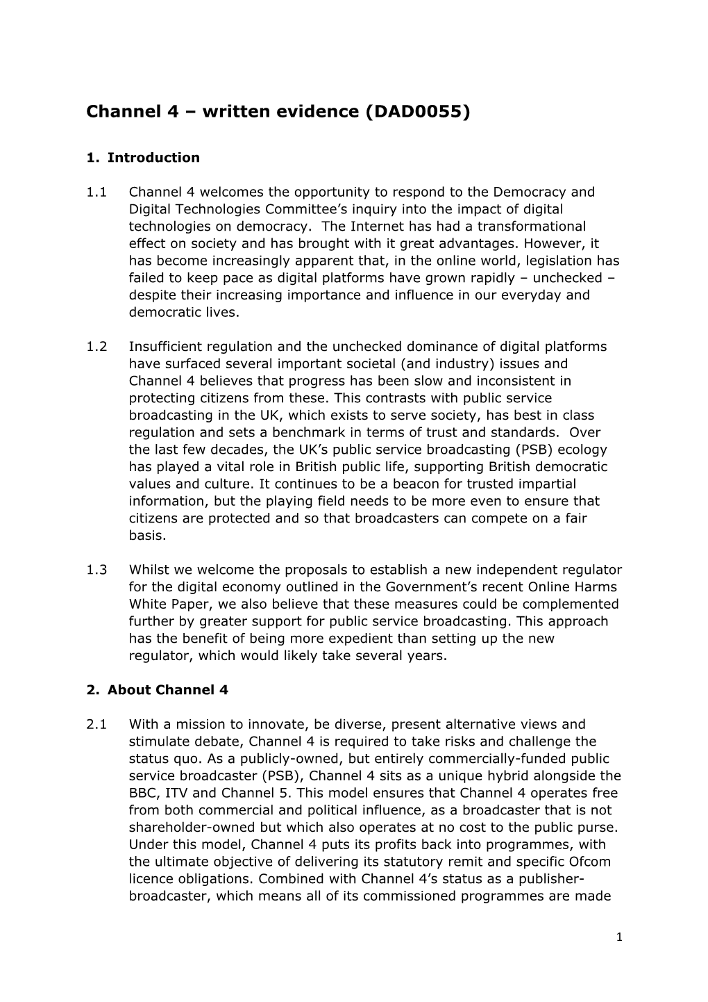 Channel 4 – Written Evidence (DAD0055)