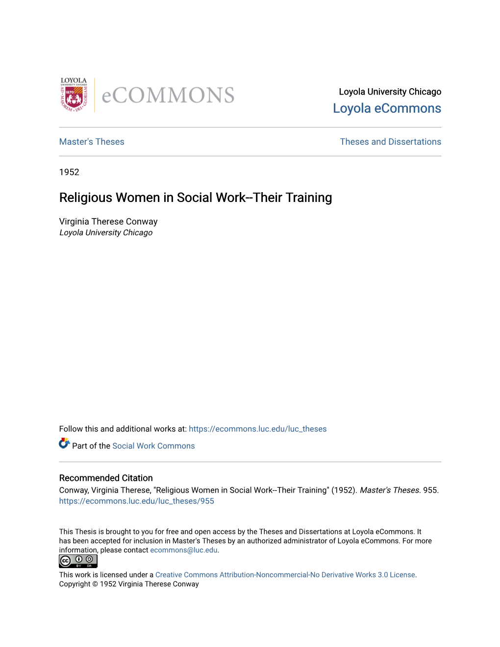 Religious Women in Social Work--Their Training