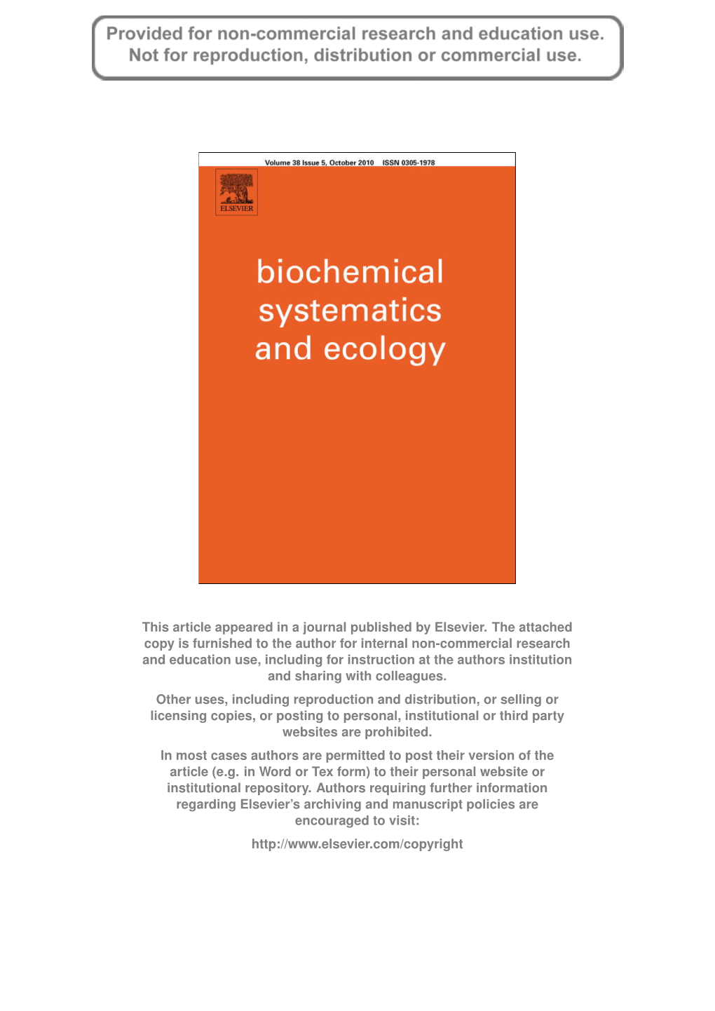 Biochemical Systematics and E