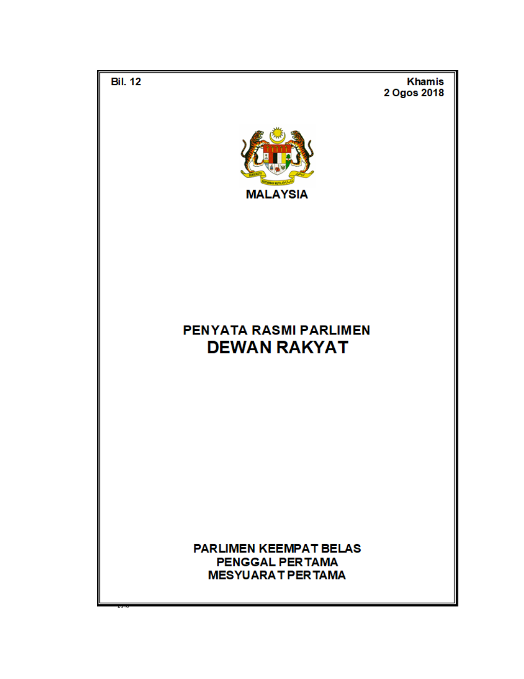 Seksyen Penyata Rasmi Parlimen Malaysia 2018