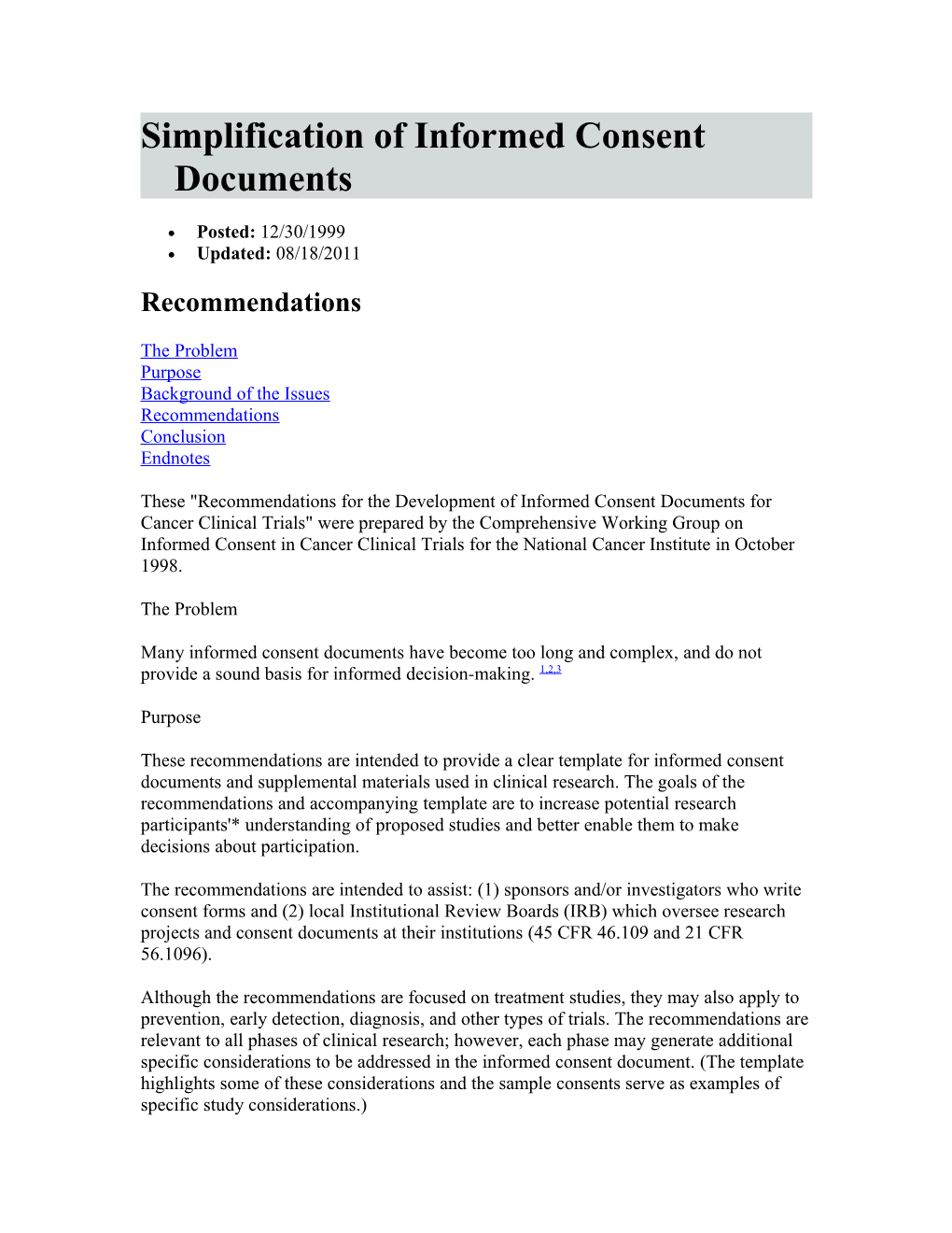 Simplification of Informed Consent Documents