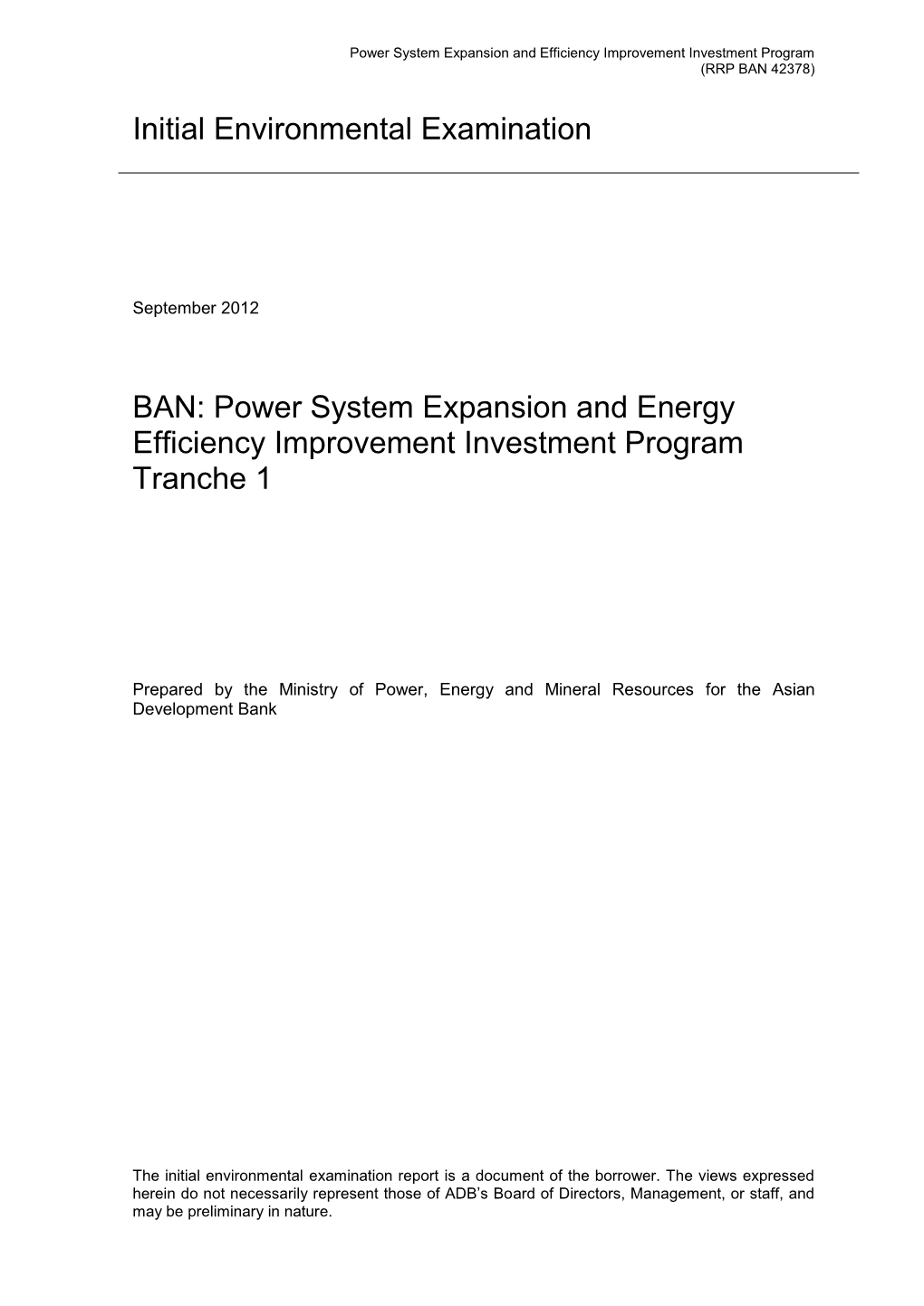 Initial Environmental Examination BAN: Power System Expansion And