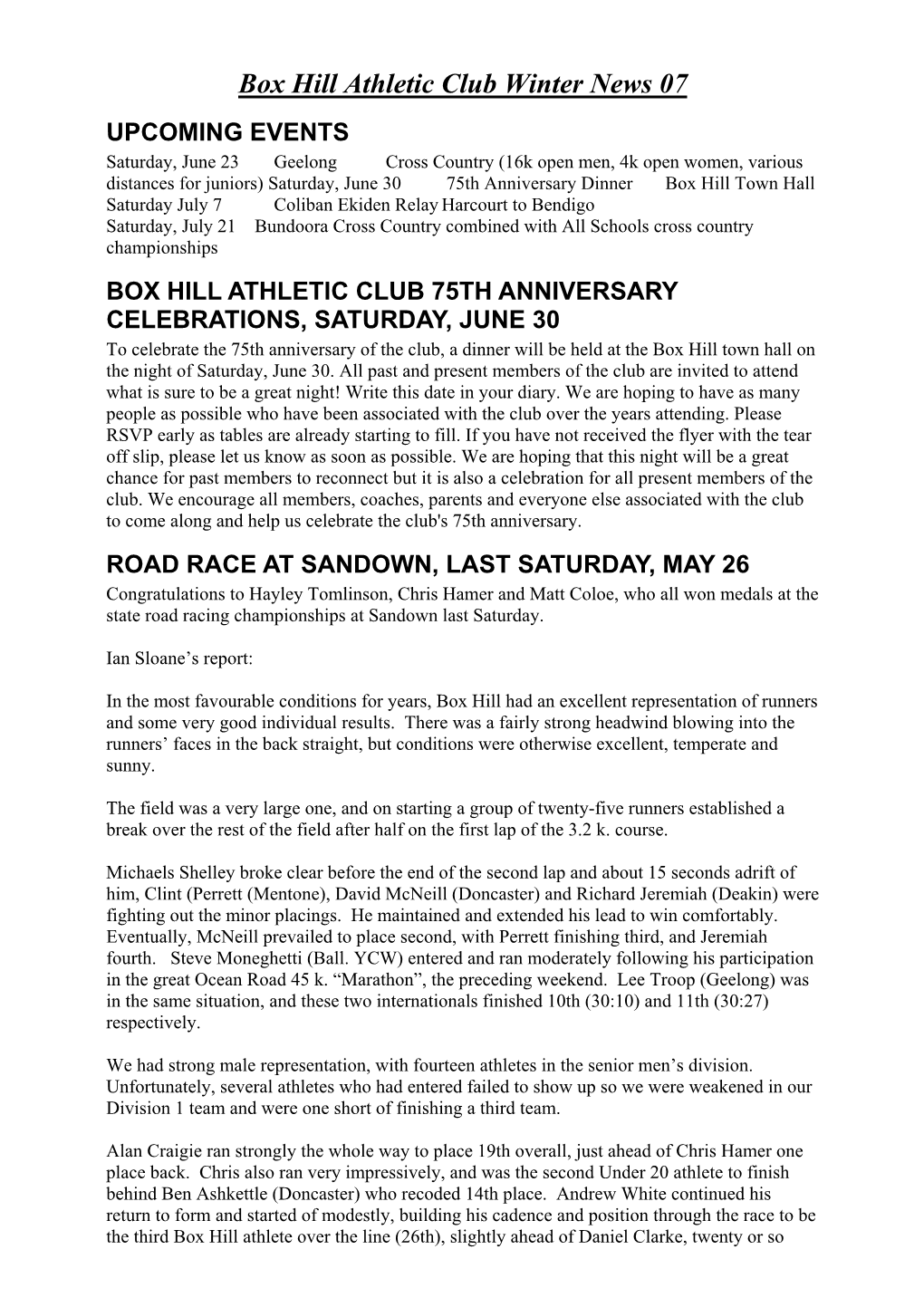 Box Hill Athletic Club Winter News 07