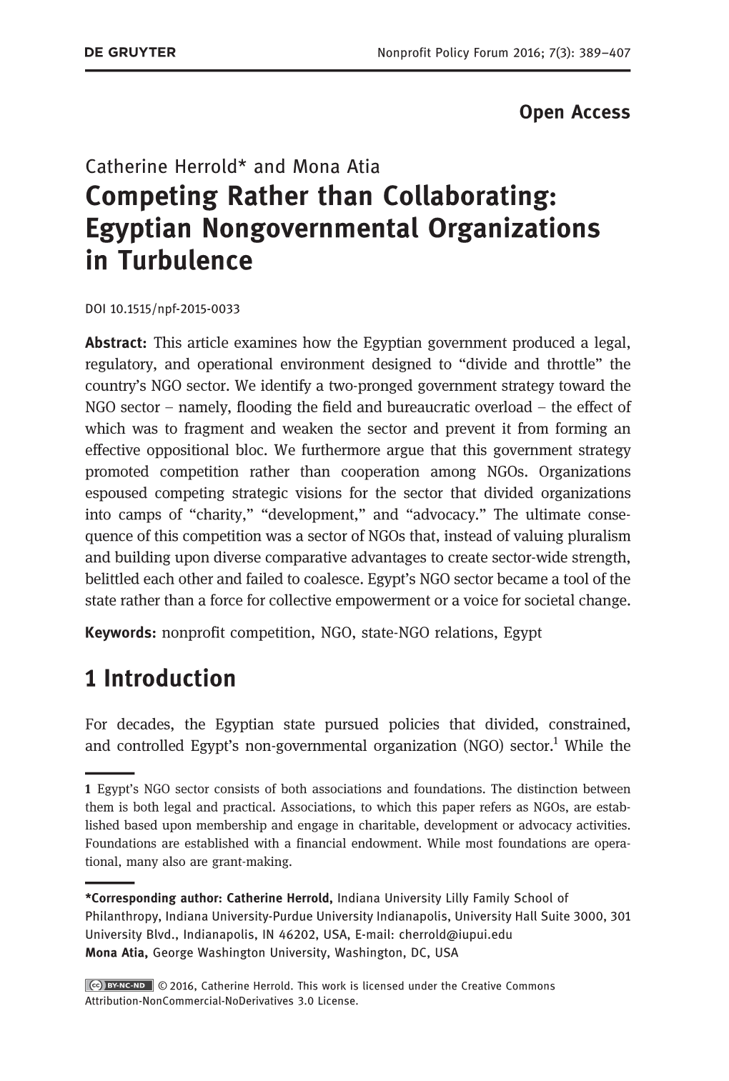 Competing Rather Than Collaborating: Egyptian Nongovernmental Organizations in Turbulence