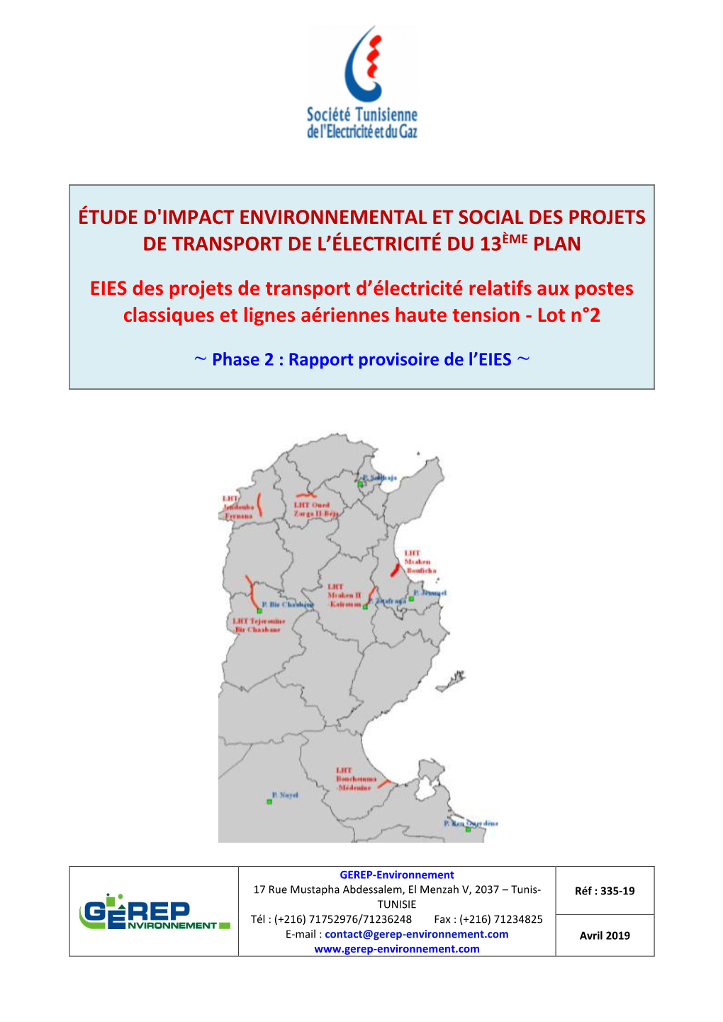 Étude D'impact Environnemental Et Social Des Projets De Transport De L’Électricité Du 13Ème Plan