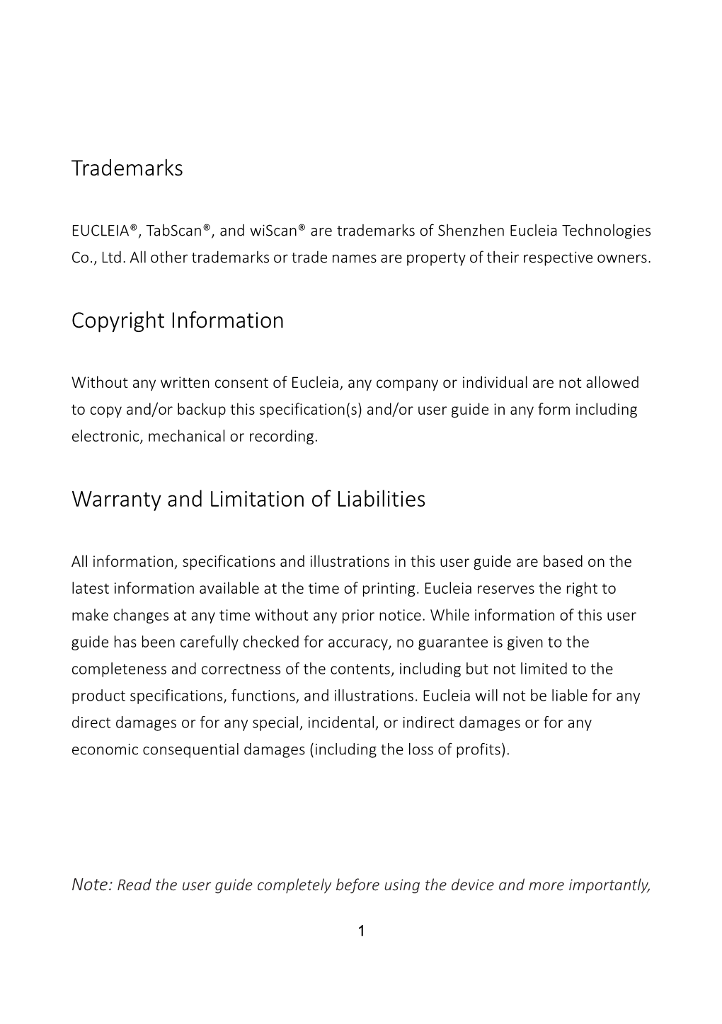 Trademarks Copyright Information Warranty and Limitation of Liabilities