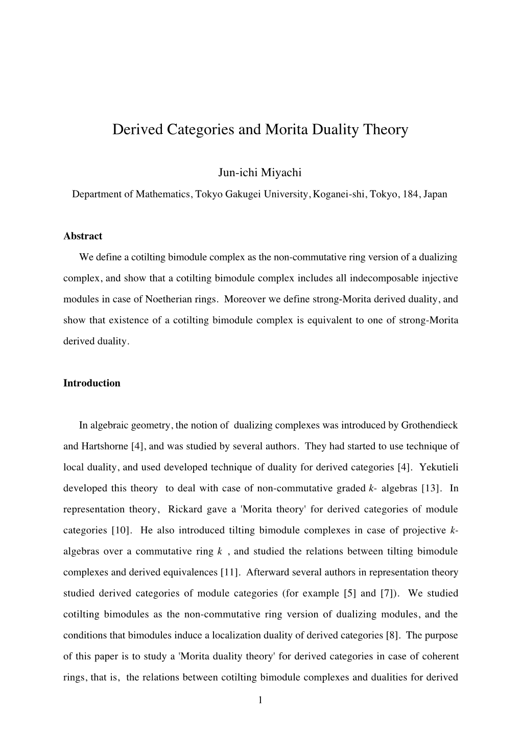 Derived Categories and Morita Duality Theory