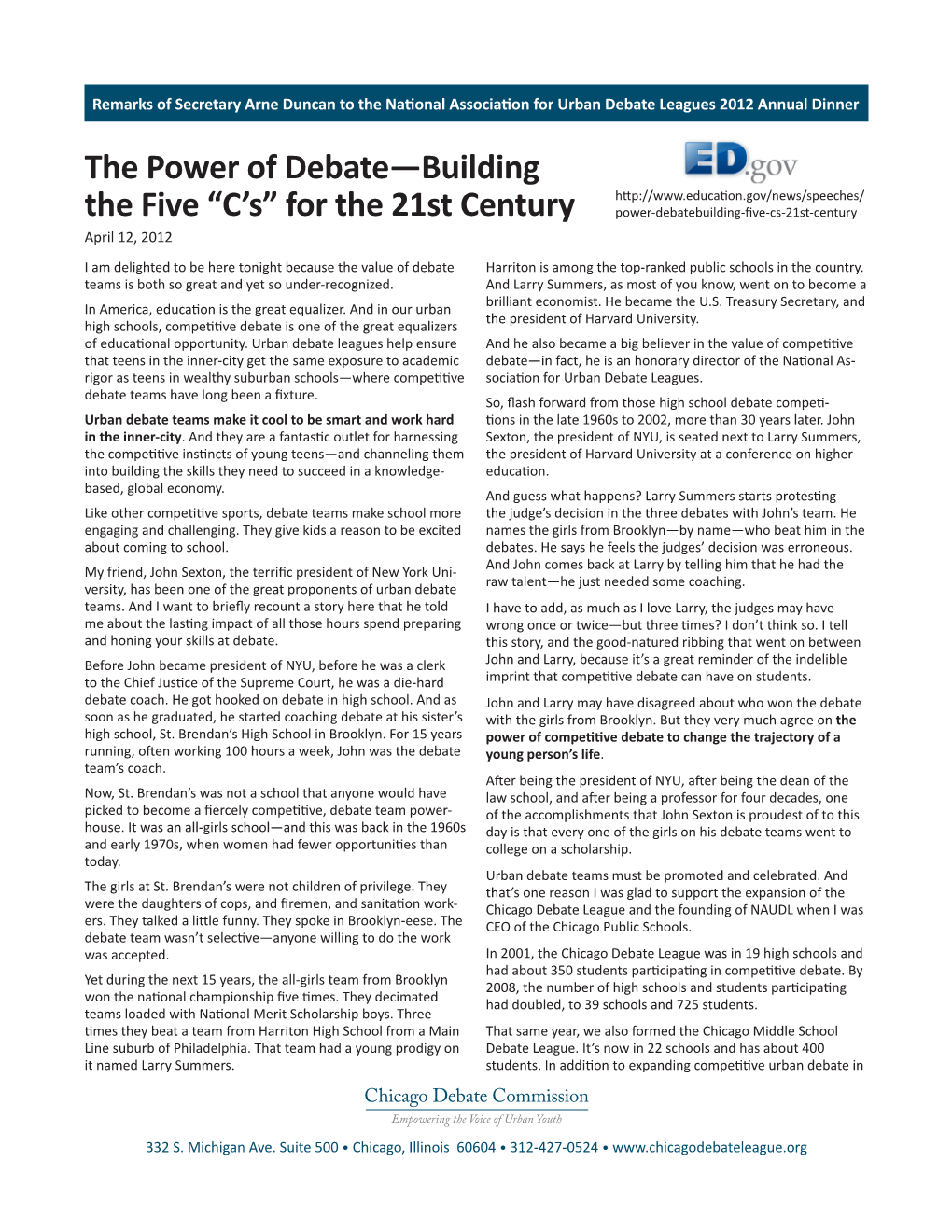 The Power of Debate—Building the Five “C's” for the 21St Century