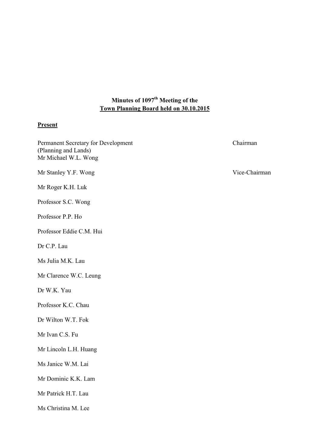 Minutes of 1097 Meeting of the Town Planning Board Held on 30.10.2015